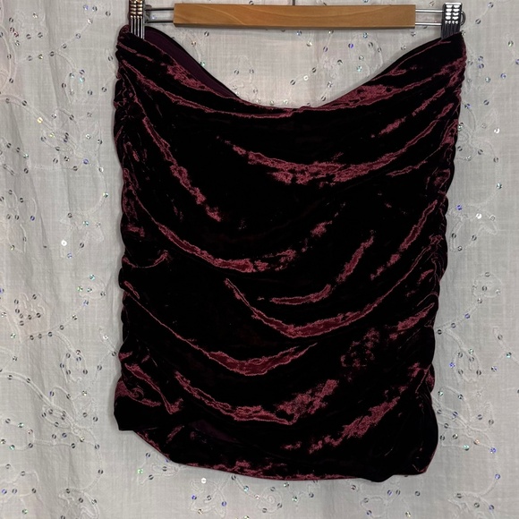 Free People Dresses & Skirts - Free People Ruched Crushed Velvet Maroon Mini Skirt Like New Size Medium